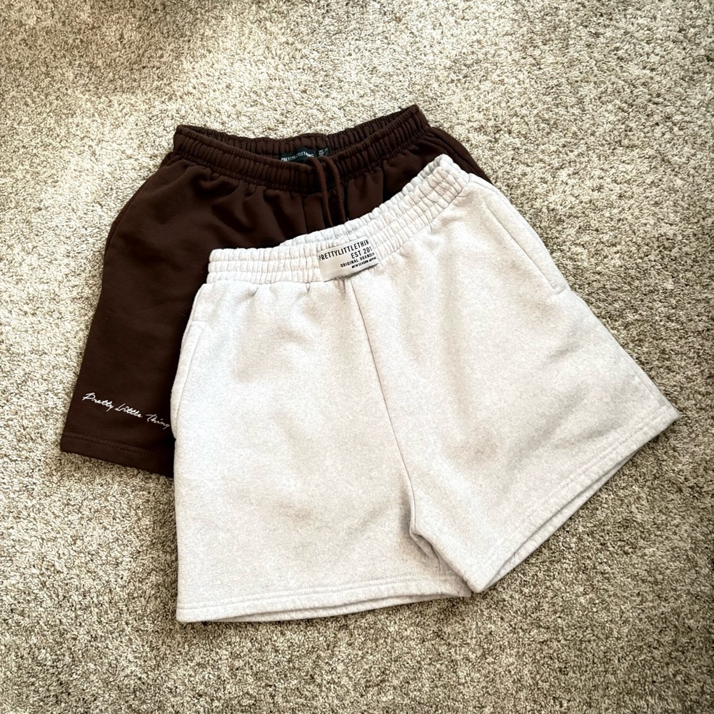 PrettyLittleThing Women's Athletic Shorts - Brown and Cream Set of 2